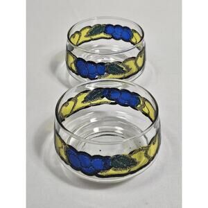 VTG Libbey Stained Glass Stacking Drinking Glasses SET OF 2 Blue Yellow MCM 8oz
